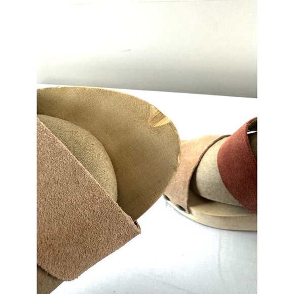 Retro Boho Chunky Platform Suede Leather 9.5 Sandals Pink Brown Wooden Heel - Picture 9 of 16